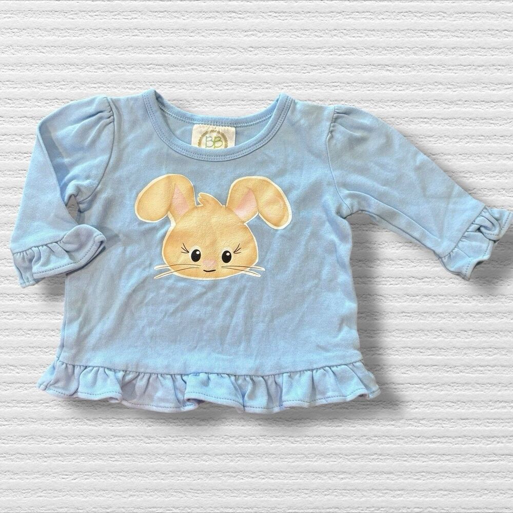 Blanks Boutique Ruffle Hem Blue Top With Bunny Sublimation Print Size 6m Easter